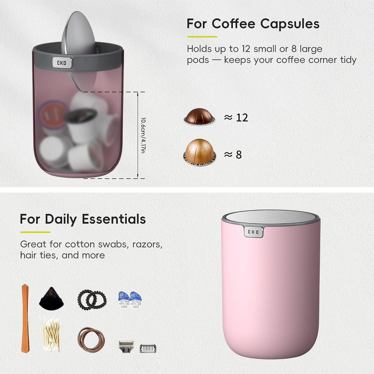 Fandy 0.4 Gal/1.5L Mini Tabletop Trash Bin with Swing-Lid, Desktop Trash Can for Bathroom Countertop, Vanity, Coffee or Office, Small Garbage Bin (Pink)