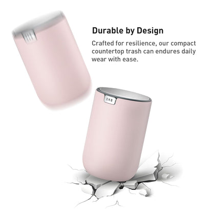 Fandy 0.4 Gal/1.5L Mini Tabletop Trash Bin with Swing-Lid, Desktop Trash Can for Bathroom Countertop, Vanity, Coffee or Office, Small Garbage Bin (Pink)