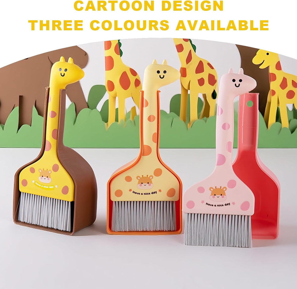 Mini Broom and Dustpan Set Cartoon Small Broom with Dustpan Combo Set Cute Cleaning Kit for Home Office Floor (Pink)