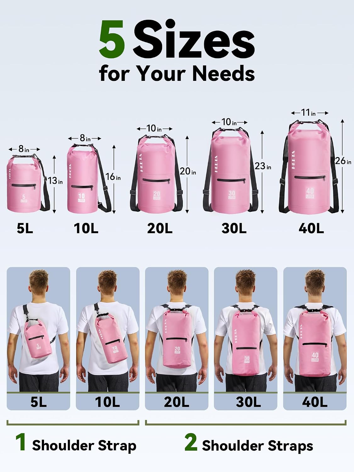 Waterproof Dry Bag Backpack with Zippered Pocket 5L/10L/20L/30L/40L