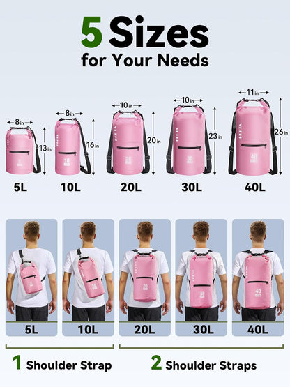 Waterproof Dry Bag Backpack with Zippered Pocket 5L/10L/20L/30L/40L