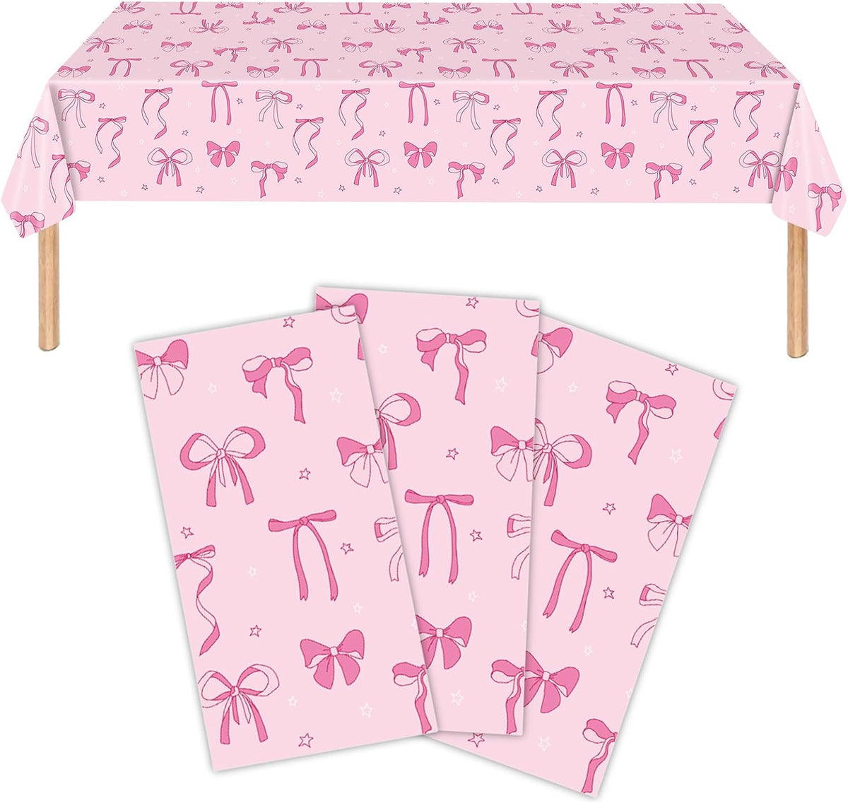 3 Pack Pink Bow Party Tablecloths 54 x 108 Inch