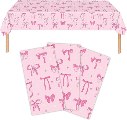 3 Pack Pink Bow Party Tablecloths 54 x 108 Inch