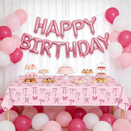 3 Pack Pink Bow Party Tablecloths 54 x 108 Inch