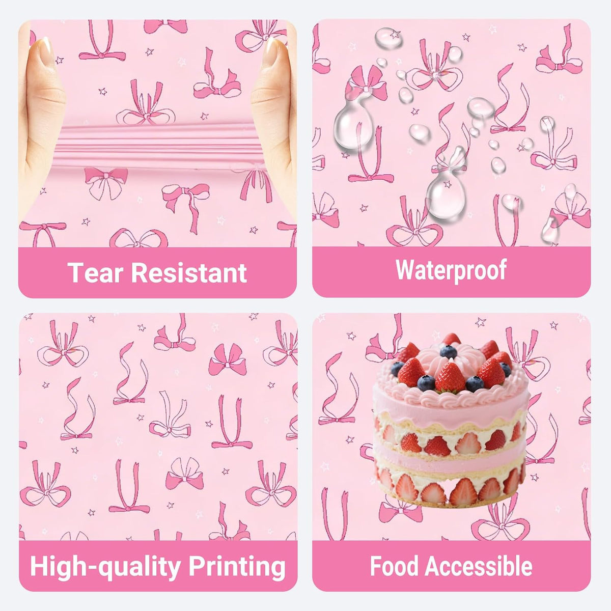 3 Pack Pink Bow Party Tablecloths 54 x 108 Inch