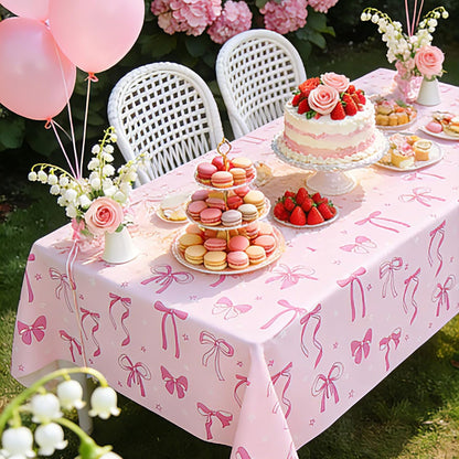 3 Pack Pink Bow Party Tablecloths 54 x 108 Inch