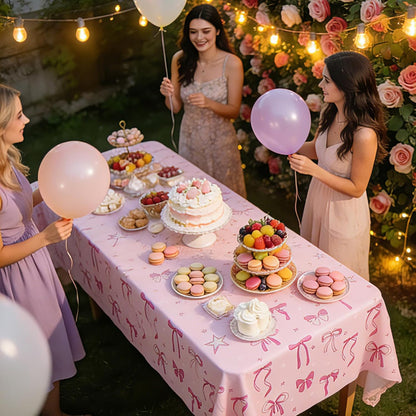3 Pack Pink Bow Party Tablecloths 54 x 108 Inch