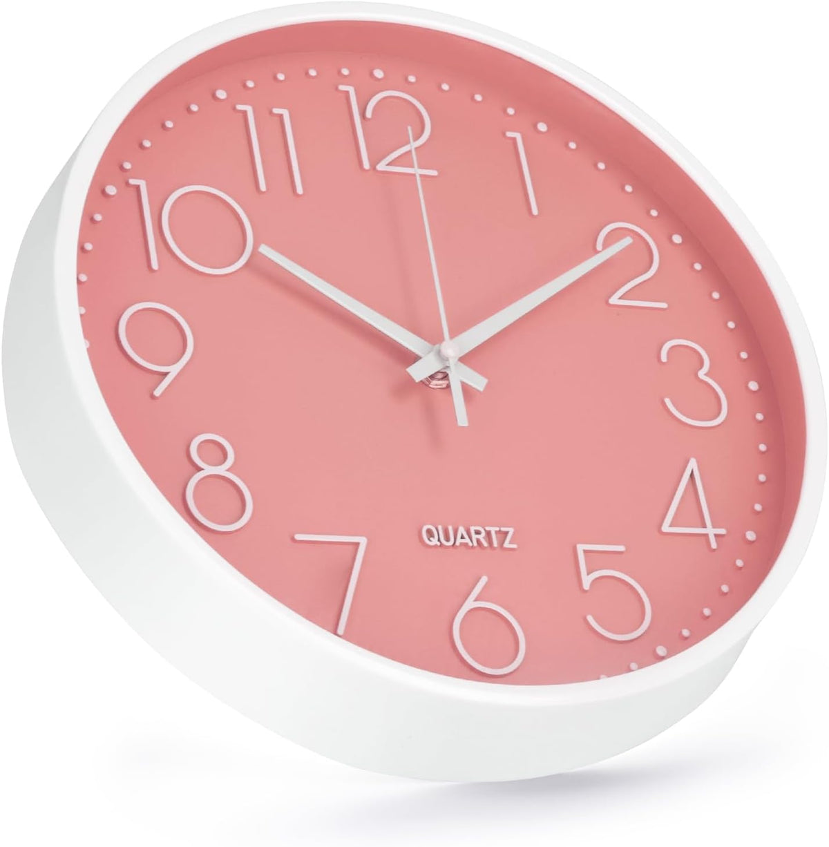Wall Clock Non-Ticking Silent Modern Simple Style Round Decor Clock Stereoscopic Dial Quartz Wall Clocks for Home/Office/School/Living Room/Bedroom/Kitchen (Peach Pink, 8inch)