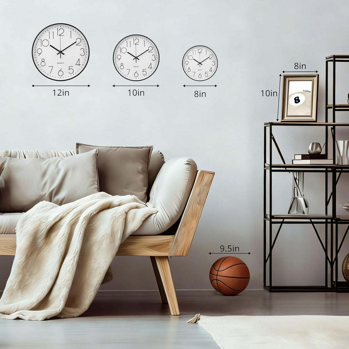 Wall Clock Non-Ticking Silent Modern Simple Style Round Decor Clock Stereoscopic Dial Quartz Wall Clocks for Home/Office/School/Living Room/Bedroom/Kitchen (Peach Pink, 8inch)
