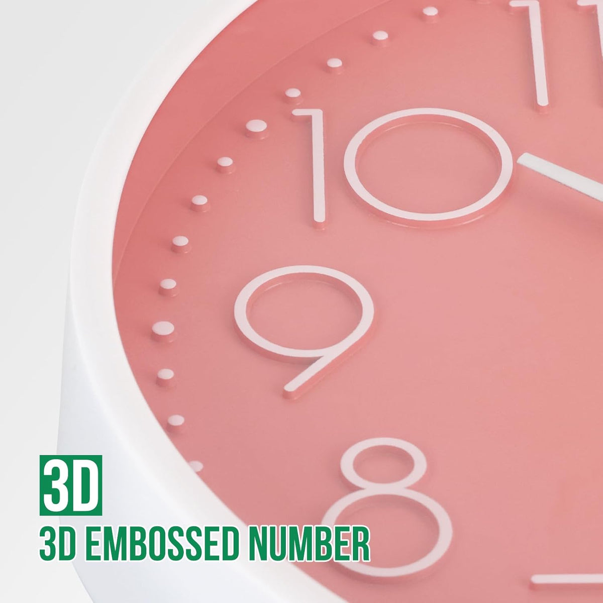 Wall Clock Non-Ticking Silent Modern Simple Style Round Decor Clock Stereoscopic Dial Quartz Wall Clocks for Home/Office/School/Living Room/Bedroom/Kitchen (Peach Pink, 8inch)