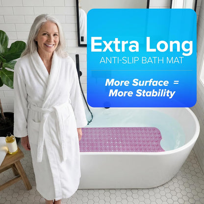 39x16 Extra Long Non Slip Bath Mat, Tub & Shower, Pink