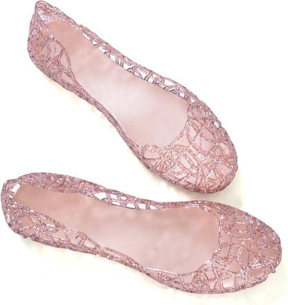 Women Beach Jelly Shoes Slip On Crystal Summer Hollow Ballet Flats