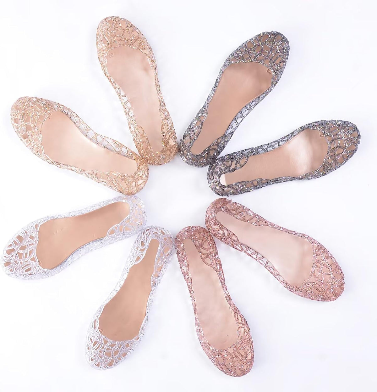 Women Beach Jelly Shoes Slip On Crystal Summer Hollow Ballet Flats