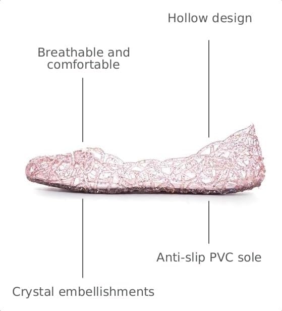 Women Beach Jelly Shoes Slip On Crystal Summer Hollow Ballet Flats