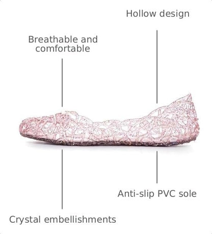 Women Beach Jelly Shoes Slip On Crystal Summer Hollow Ballet Flats