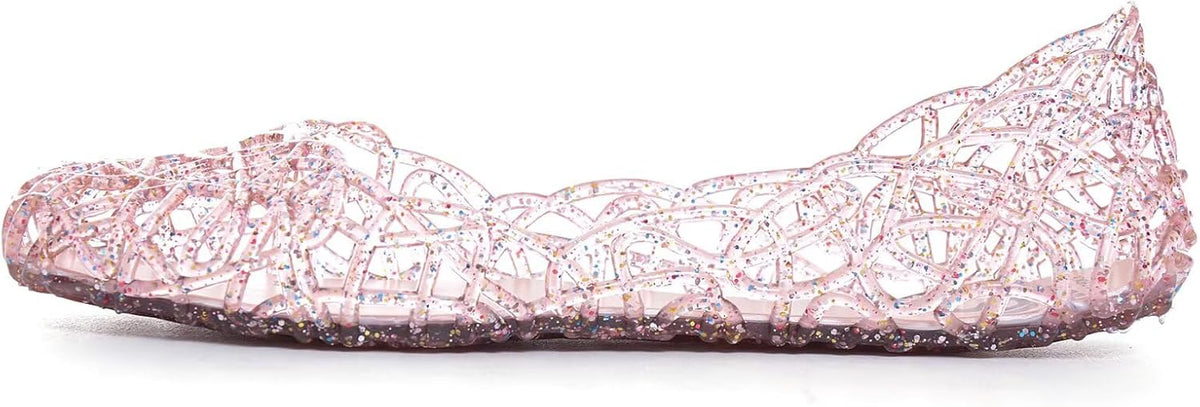 Women Beach Jelly Shoes Slip On Crystal Summer Hollow Ballet Flats