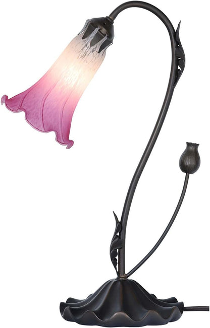L10846 Lily Flower Blown Glass Accent Table Lamp for Living Room Bedroom Decoration (1-Light, Pink)
