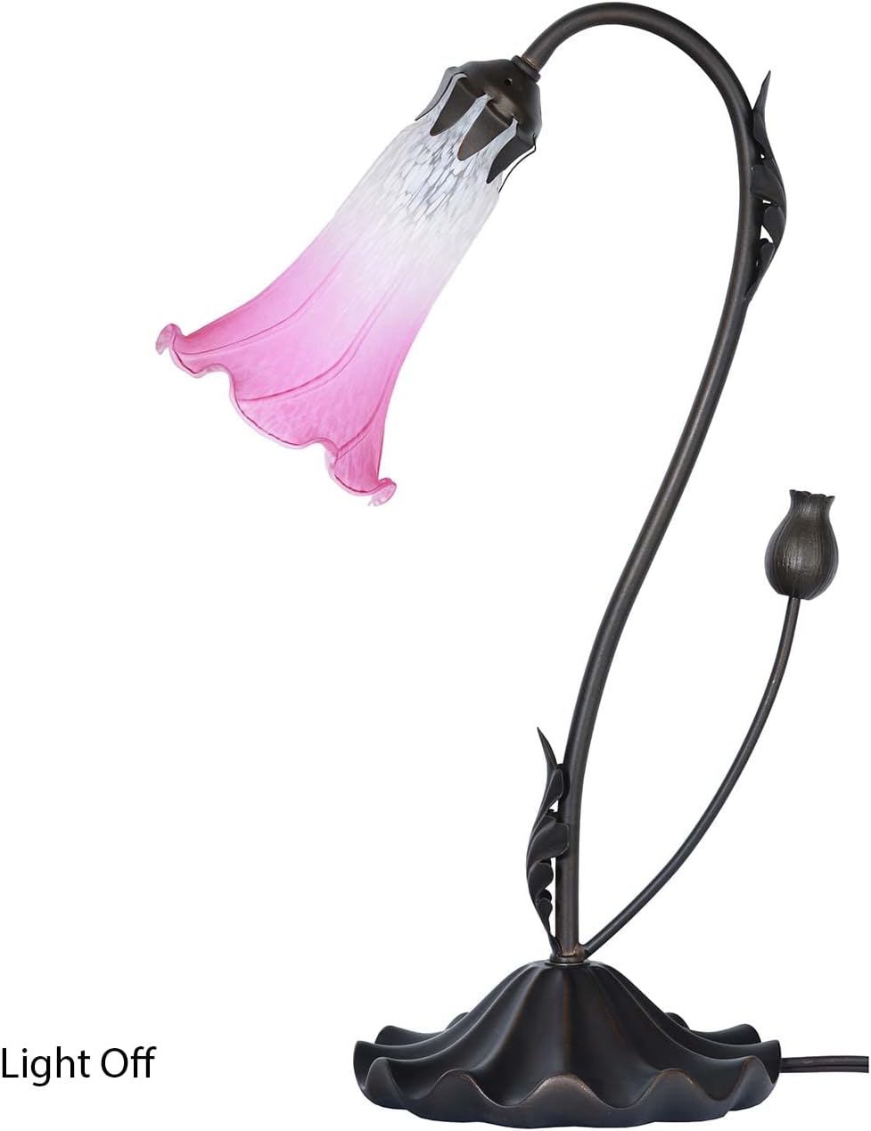 L10846 Lily Flower Blown Glass Accent Table Lamp for Living Room Bedroom Decoration (1-Light, Pink)