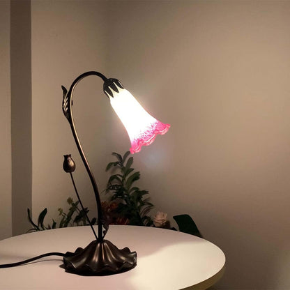 L10846 Lily Flower Blown Glass Accent Table Lamp for Living Room Bedroom Decoration (1-Light, Pink)
