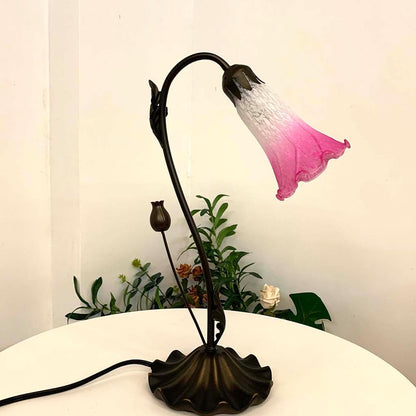 L10846 Lily Flower Blown Glass Accent Table Lamp for Living Room Bedroom Decoration (1-Light, Pink)
