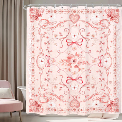 Pink Girly Shower Curtain 60x72 Cute Boho Bow Teen Girl Bathroom Decor