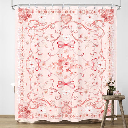Pink Girly Shower Curtain 60x72 Cute Boho Bow Teen Girl Bathroom Decor