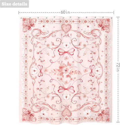 Pink Girly Shower Curtain 60x72 Cute Boho Bow Teen Girl Bathroom Decor