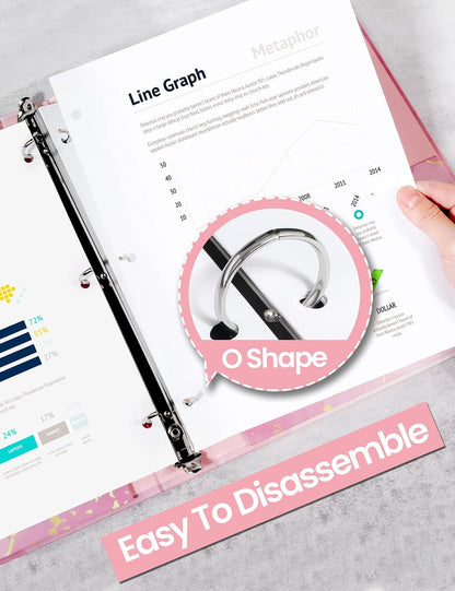 1 Inch 3 Ring Binder, Pink Binder, Cute Binder with 2 Pockets, Heavy Duty Letter Size Organizer for School and Office Supplies (8.5 x 11 Inches), Pink Marble Design