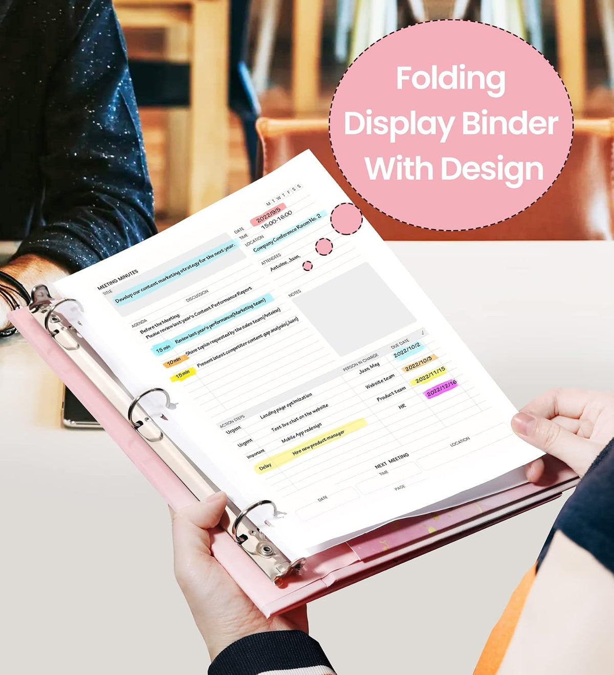 1 Inch 3 Ring Binder, Pink Binder, Cute Binder with 2 Pockets, Heavy Duty Letter Size Organizer for School and Office Supplies (8.5 x 11 Inches), Pink Marble Design