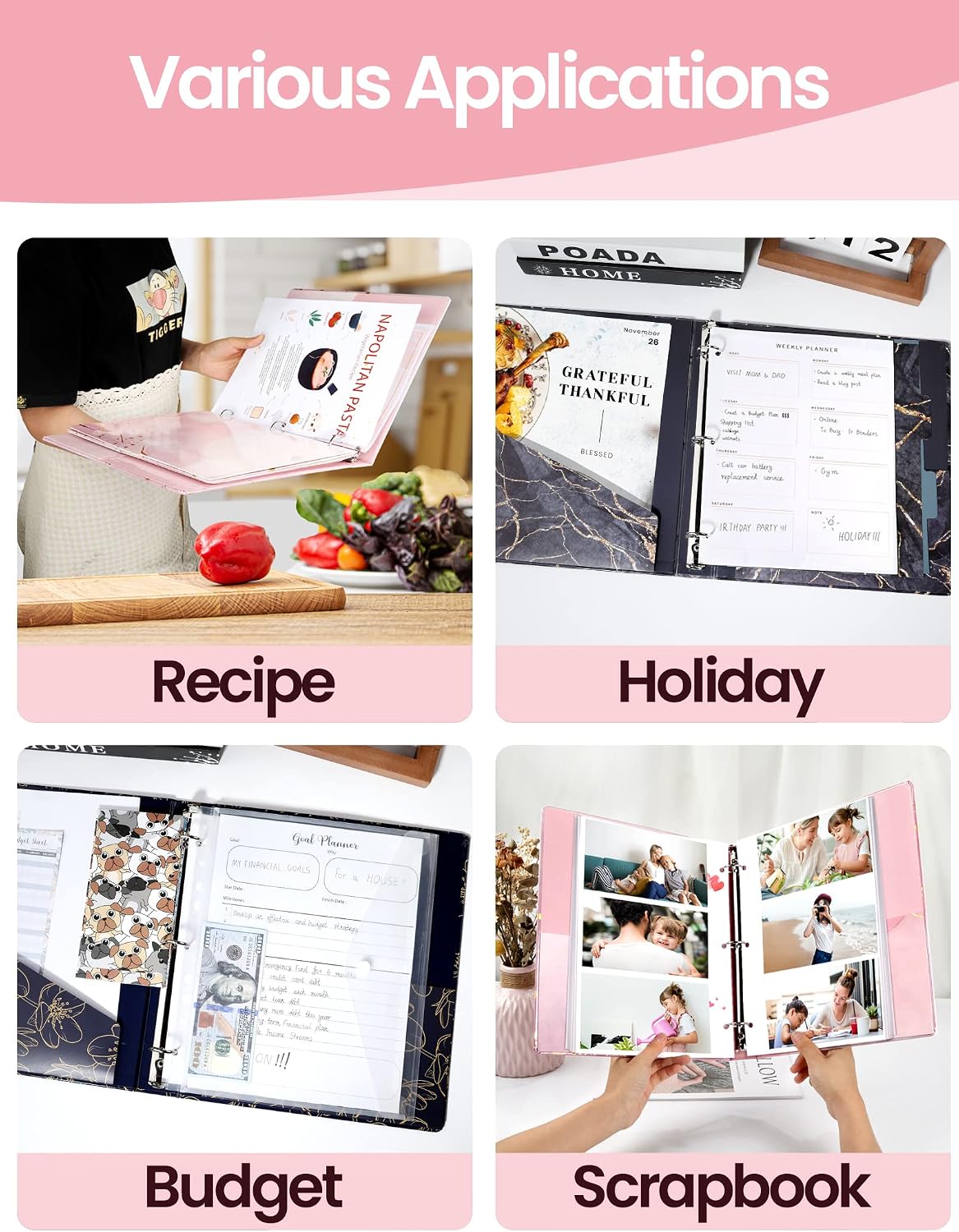 1 Inch 3 Ring Binder, Pink Binder, Cute Binder with 2 Pockets, Heavy Duty Letter Size Organizer for School and Office Supplies (8.5 x 11 Inches), Pink Marble Design