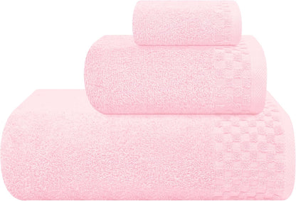 Ultra Soft 3 Pack Cotton Towel Set, Contains a Bath Towels 28x55 inch, a Hand Towels 16x24 inch & a Wash Coths 12x12 inch, Ideal Everyday use, Compact & Lightweight - Pink