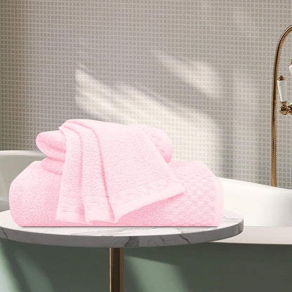 Ultra Soft 3 Pack Cotton Towel Set, Contains a Bath Towels 28x55 inch, a Hand Towels 16x24 inch & a Wash Coths 12x12 inch, Ideal Everyday use, Compact & Lightweight - Pink
