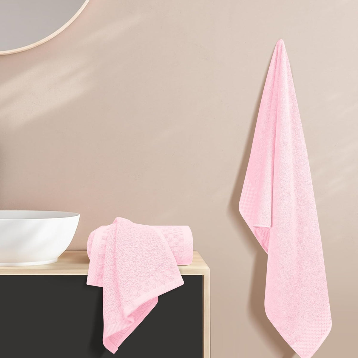 Ultra Soft 3 Pack Cotton Towel Set, Contains a Bath Towels 28x55 inch, a Hand Towels 16x24 inch & a Wash Coths 12x12 inch, Ideal Everyday use, Compact & Lightweight - Pink
