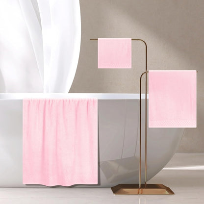 Ultra Soft 3 Pack Cotton Towel Set, Contains a Bath Towels 28x55 inch, a Hand Towels 16x24 inch & a Wash Coths 12x12 inch, Ideal Everyday use, Compact & Lightweight - Pink