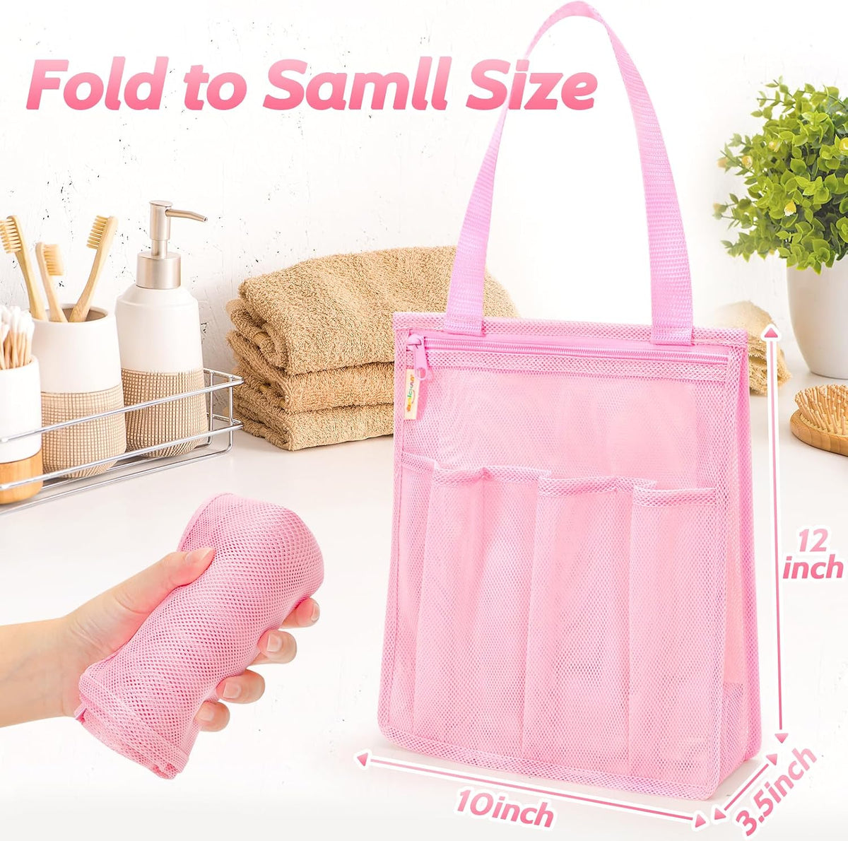 Mesh Shower Caddy Portable, Gym Travel Camp Dorm Room Essentials for Women and College Girl, Pink Bathroom Shower Bag