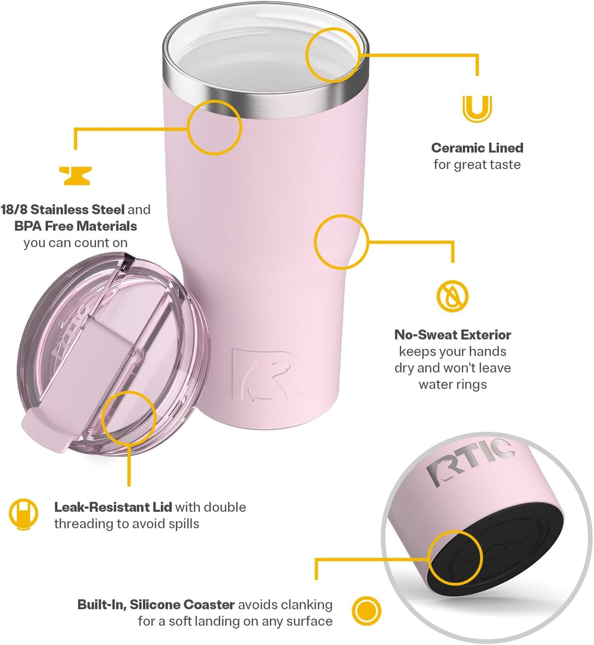 30oz Essential Tumbler with Lid, Ceramic Lined, Pale Pink