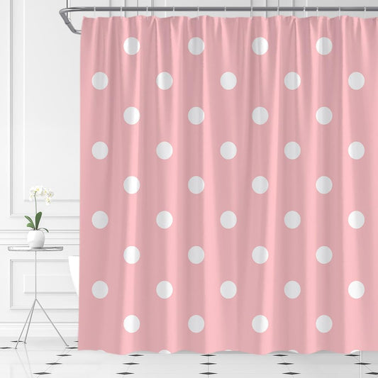 Polka Dot Shower Curtain Pink White Geometric Polka Dot Cute Girl Modern Home Fabric Bathroom Curtains Decor Set Include Hooks,70" WX70 H