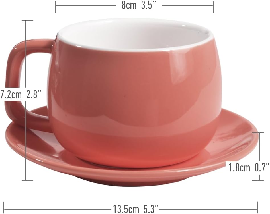 ionEgg Porcelain Coffee Cup with Saucer 270ml/9oz, Minimalist Design, Perfect for Latte, Cappuccino, and Tea, Pink