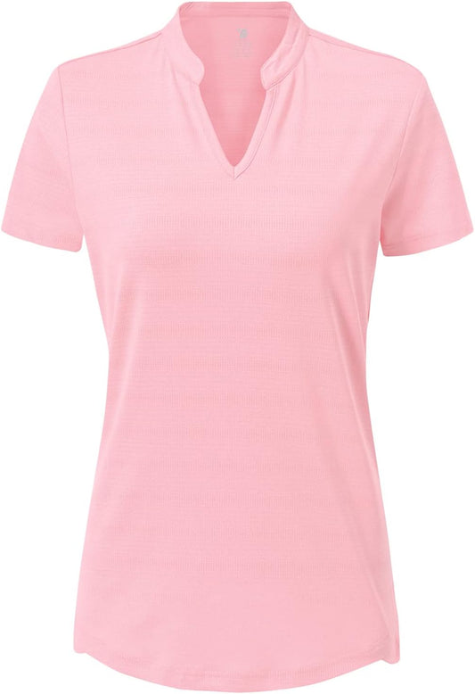 BASUDAM Women's Golf Polo Shirts V-Neck Short Sleeve Collarless Tennis Running T-Shirts Quick Dry