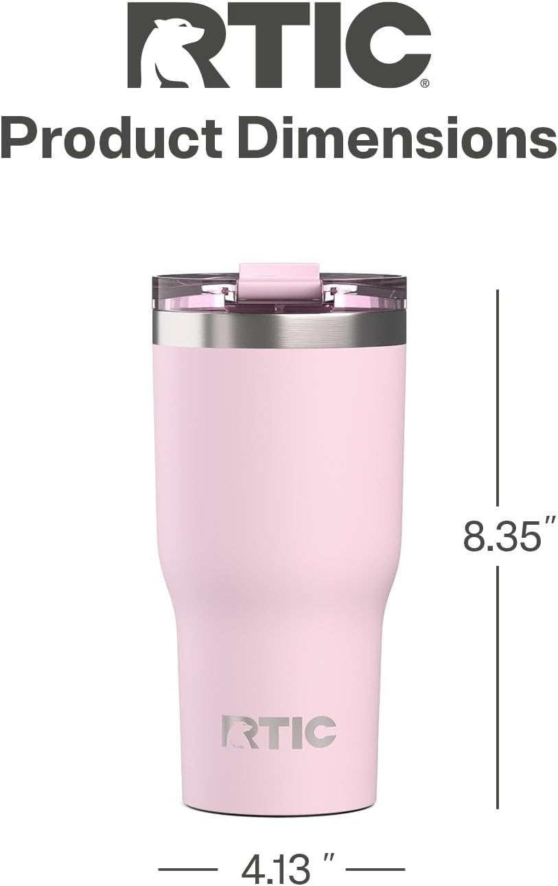 RTIC 30oz Essential Tumbler with Lid, Ceramic Lined, Insulated, Stainless Steel, Metal, Double Wall Vacuum-Insulation, Travel Cup for Iced Coffee, Tea, Hot and Cold Drink, Pale Pink