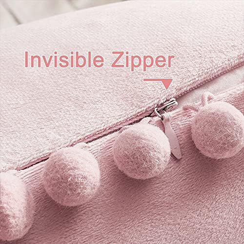 Top Finel Blush Pink Throw Pillow Covers 18x18 Inches for Couch Aesthetic Decorative Sofa Pillow Covers Set of 2 Soft Velvet Cushion Cover Pillow Cases with Pom-poms for Bedroom Livingroom Office Car
