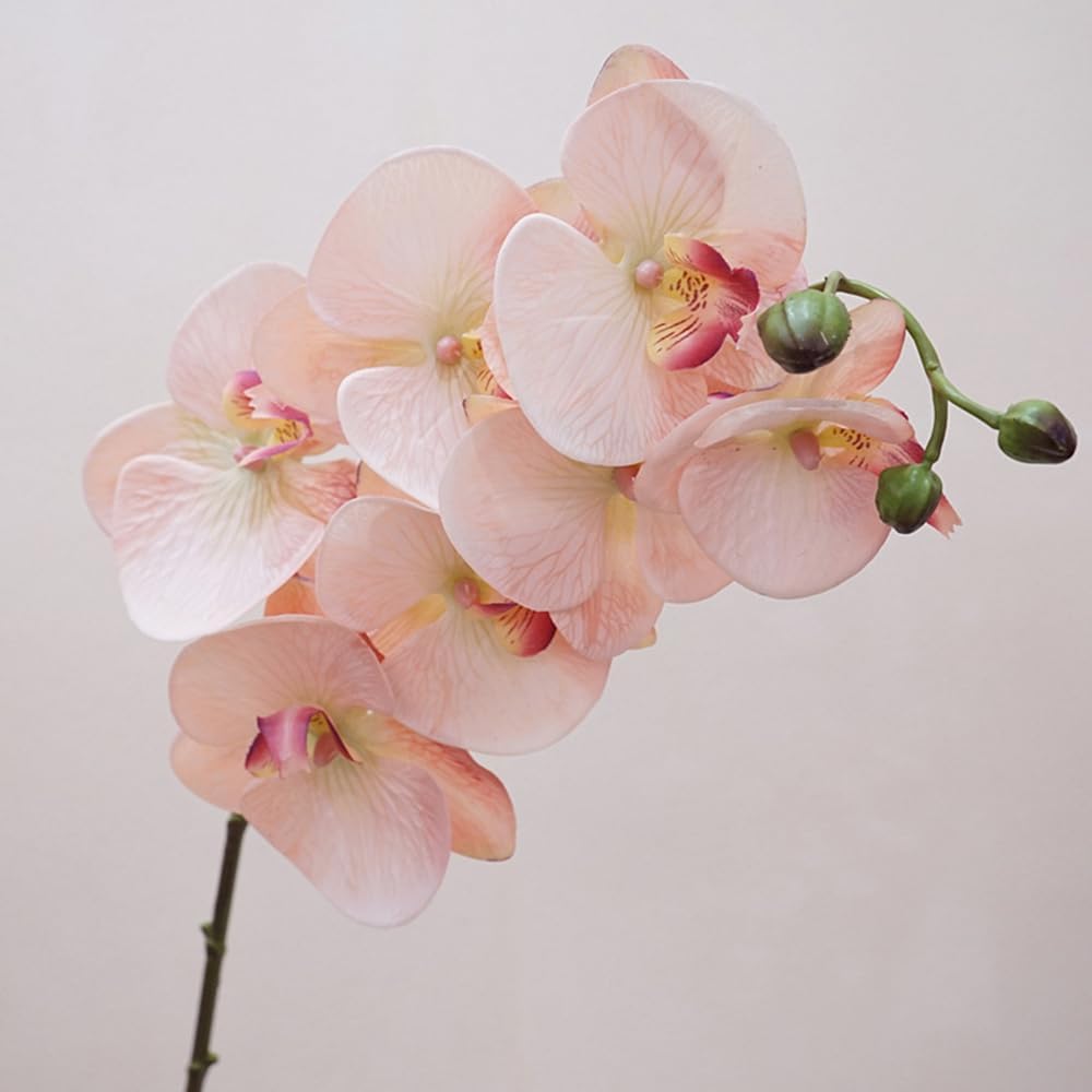 IPOPU 2pcs Champagne Pink Orchid Artificial Flowers, 34.3" Real Touch Fake Orchid Latex Phalaenopsis Branches for Home Party Wedding Bridal Shower Decoration