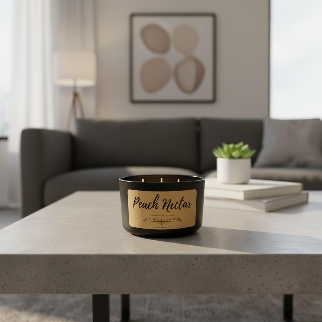 Wicks & Wine Soy Blend 3-Wick Cotton CORE Candle 14oz (Peach Nectar)