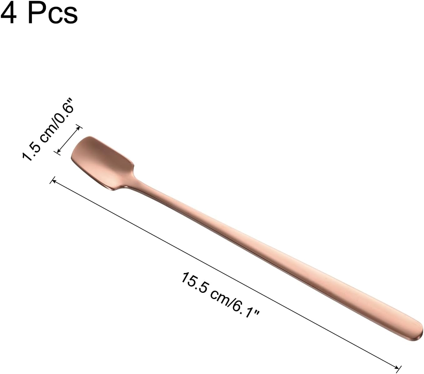 uxcell 4pcs Square Espresso Spoons 6.1 Inches 18/8 Stainless Steel Small Square Coffee Spoon Long Handle Tea Spoons for Tea Coffee Stirring Dessert Ice Cream Sugar Cake, Rose Gold