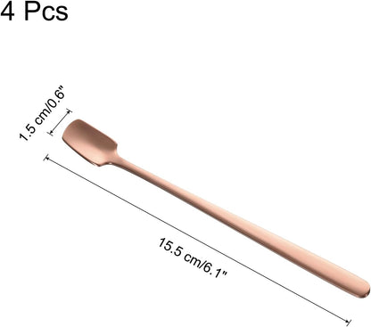 uxcell 4pcs Square Espresso Spoons 6.1 Inches 18/8 Stainless Steel Small Square Coffee Spoon Long Handle Tea Spoons for Tea Coffee Stirring Dessert Ice Cream Sugar Cake, Rose Gold