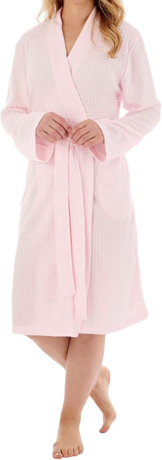 Slenderella Ladies Long Sleeve Waffle Houndstooth Knit Wrap Dressing Gown White, Mint, Pink or Blue (Lilac)