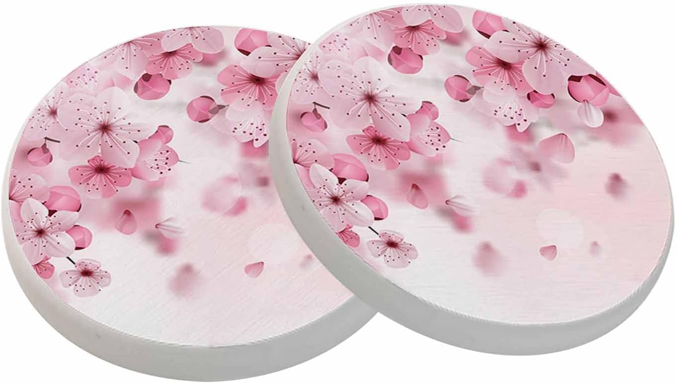 oFloral Cherry Blossom Coasters for Drinks Pink Flower Romance Nature Cups Place Mats for Home Decor Set of 2, 4 Inch