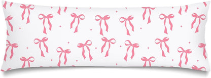 Pink Ribbon Bow Lumbar Pillow Cover 14x36 Long Body Pillow Covers for Bed,Decorative Accent Throw Pillows Cover with Zipper Bedroom Decor Pillows Cases White and Pink Couch Pillowcase for Sofa