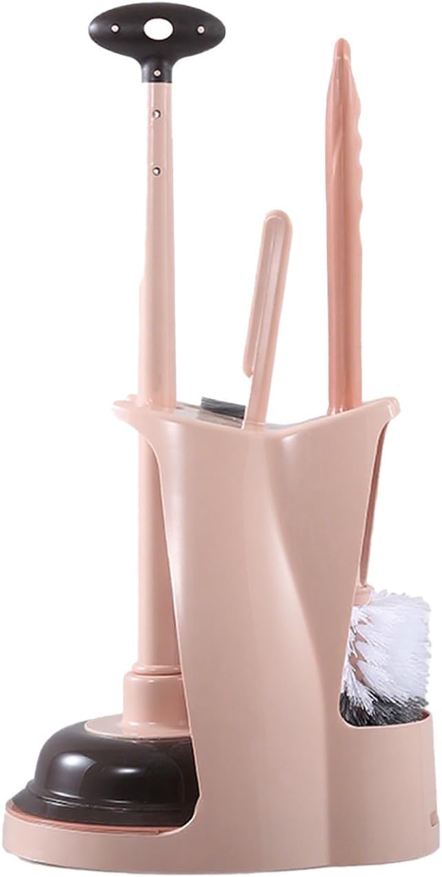 Toilet Brush and Plunger Set Toilet Plunger and Brush Combo Bathroom Deeply Cleaning Tools Bathroom Toilet Bowl Brush with Holder Pink 1 Set