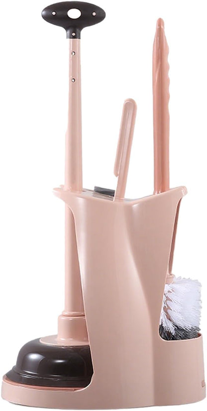 Toilet Brush and Plunger Set Toilet Plunger and Brush Combo Bathroom Deeply Cleaning Tools Bathroom Toilet Bowl Brush with Holder Pink 1 Set